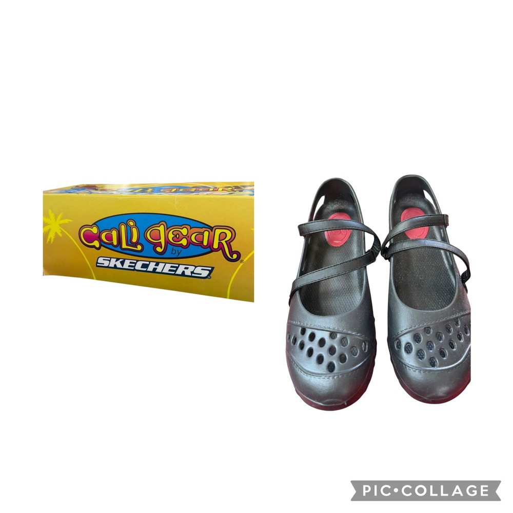 Y2K Skechers Cali Gear Womens Mary Jane Shoes Black EVA Perforated Flats Size 7